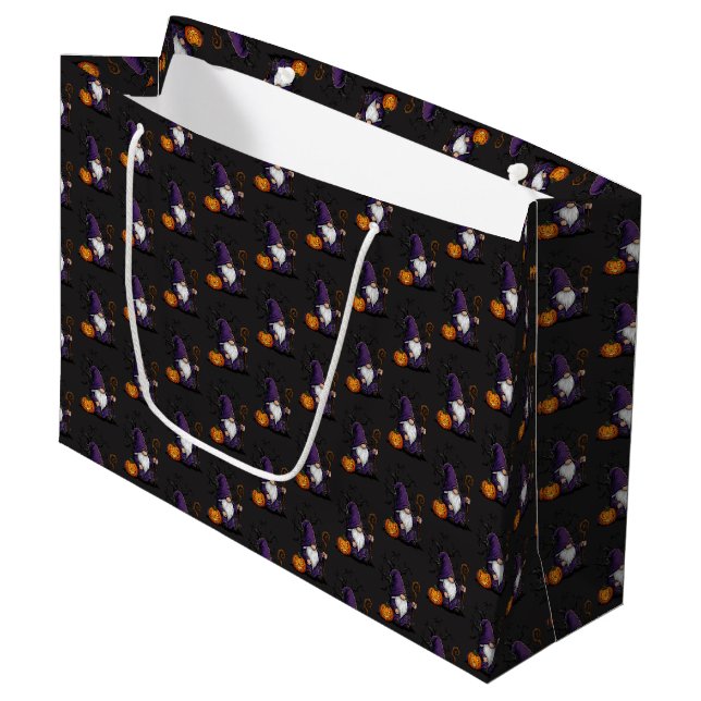 Halloween-Gnome-Geschenktasche Große Geschenktüte (Vorderseite Schrägansicht)