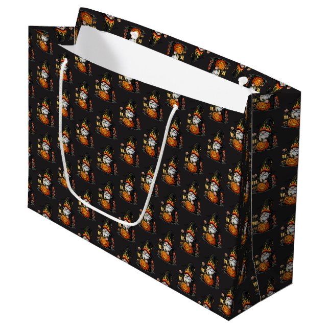 Halloween Gnome Gift Bag Große Geschenktüte (Vorderseite Schrägansicht)