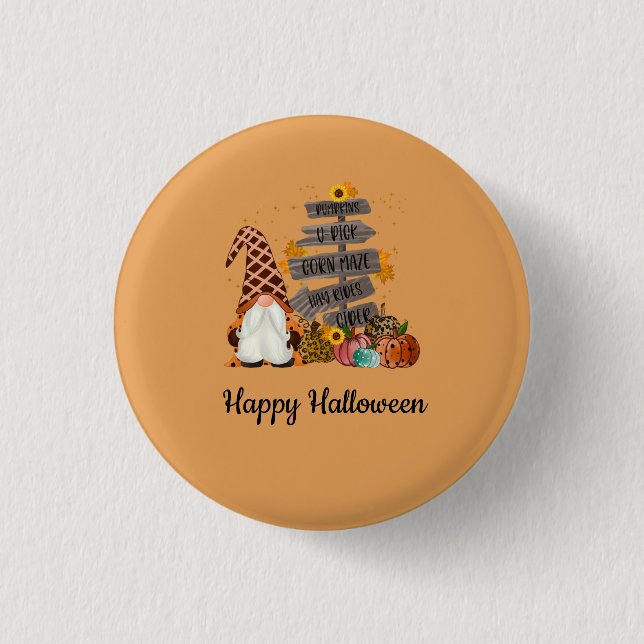 Halloween Gnome, Herbst, Kürbis, Halloween-Party Button (Vorderseite)