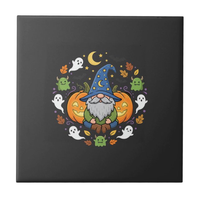 Halloween-Gnome Kürbis-Magie-Design Fliese (Vorderseite)