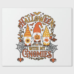 Halloween-Gnome Kürbis Spinnennetz Fledermäuse_1 Geschenkpapier