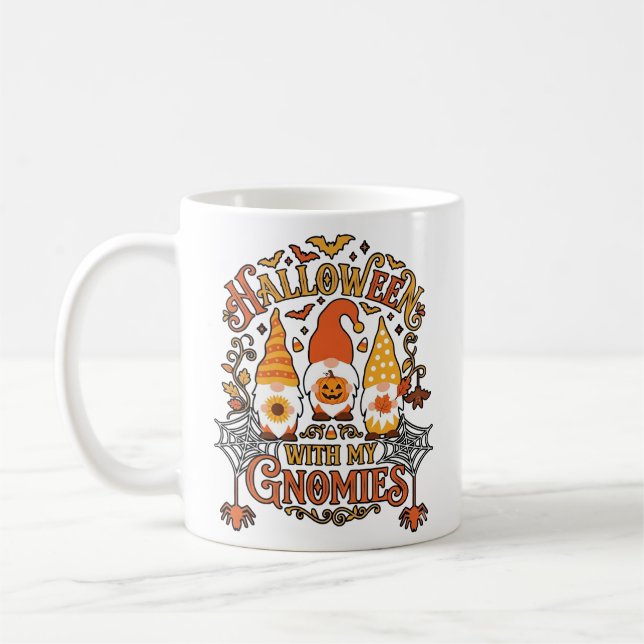 Halloween-Gnome Kürbis Spinnennetz Fledermäuse_1 Kaffeetasse (Links)