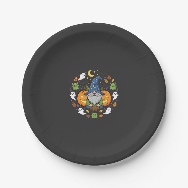 Halloween-Gnome Kürbismagie-Design Pappteller (Vorderseite)