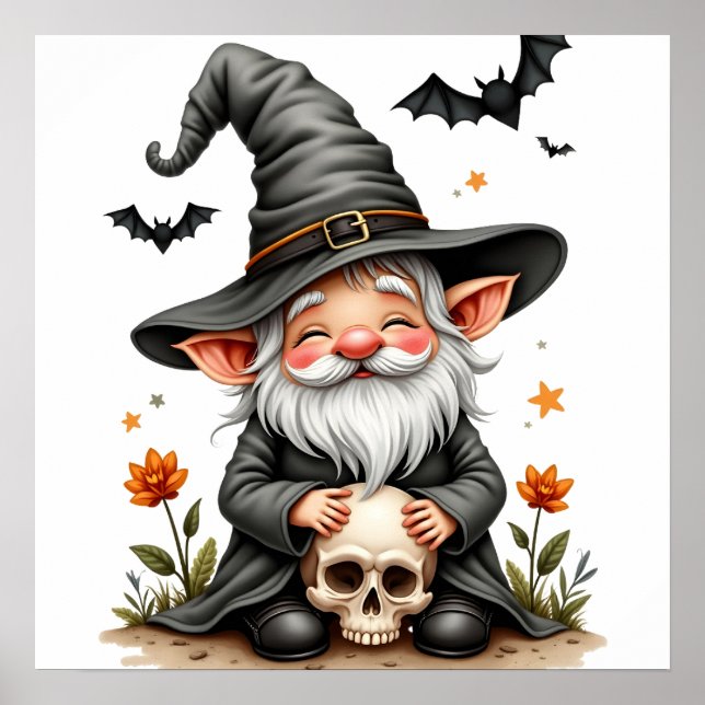 Halloween Gnome mit Skull Poster (Vorne)
