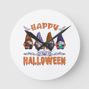 Halloween-Gnome Runde Wanduhr
