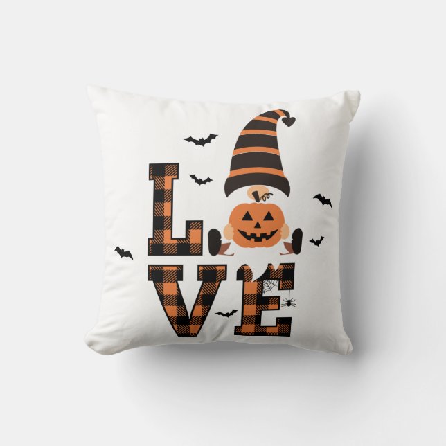 Halloween Gnome Tartan LIEBE Black Orange Kissen (Vorderseite)