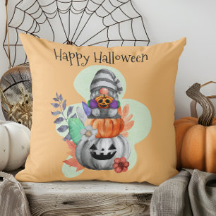 Halloween-Gnome und Herbstblätter Kissen