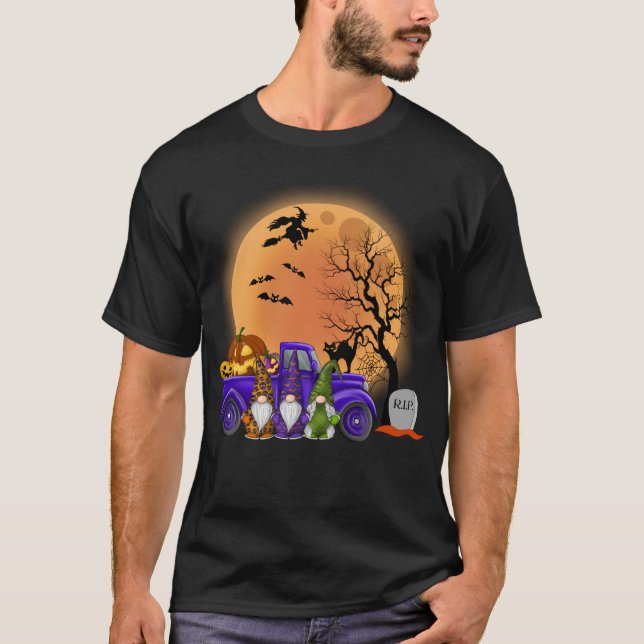 Halloween Gnomes Funny Truck Pumpkin Hexe T-Shirt (Vorderseite)