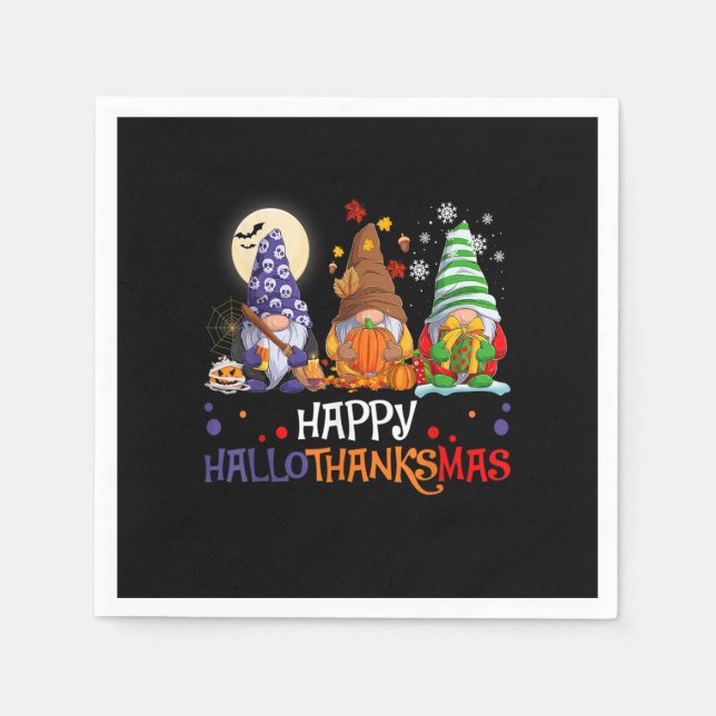 Halloween Gnomes Happy HalloDankeMas Erntedank Serviette (Vorderseite)