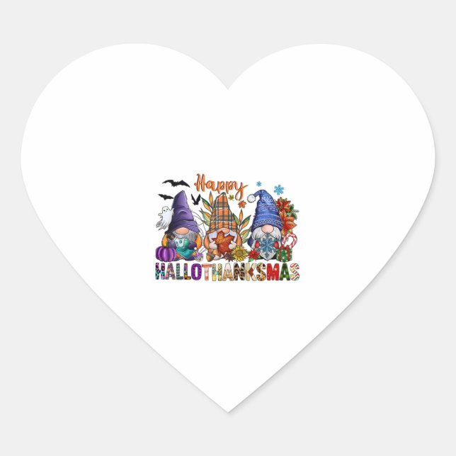Halloween Gnomes Happy Hallothanksmas Erntedank Herz-Aufkleber (Vorderseite)