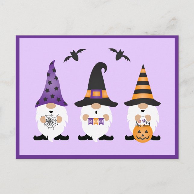 Halloween Gnomes Lila Orange Postkarte (Vorderseite)