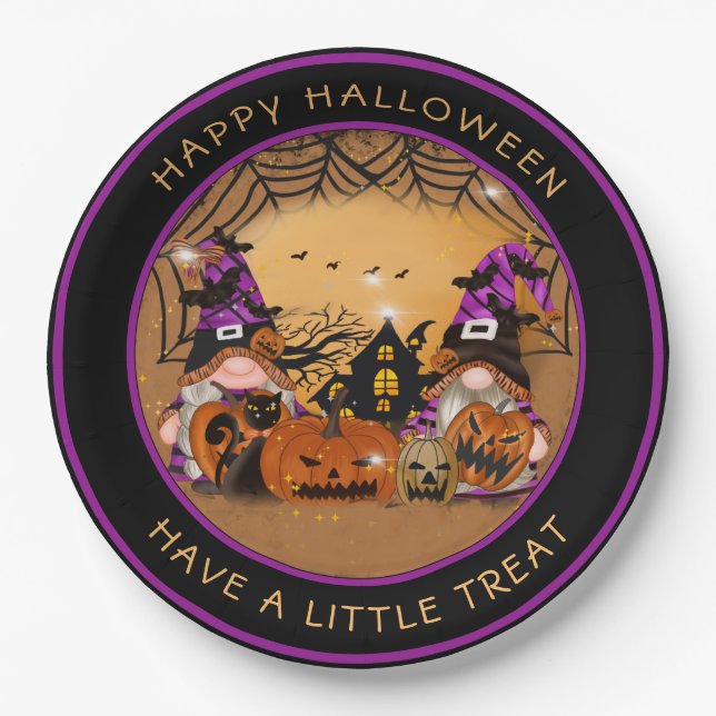 Halloween Gnones Pumpkins Spiderweb Spuk House Pappteller (Vorderseite)