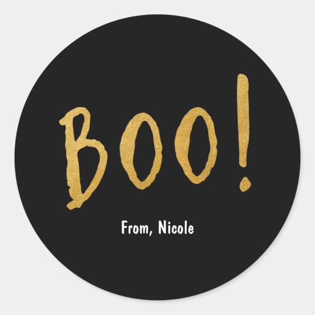 Halloween Gold BOO Black Gastgeschenk Sticker (Vorderseite)