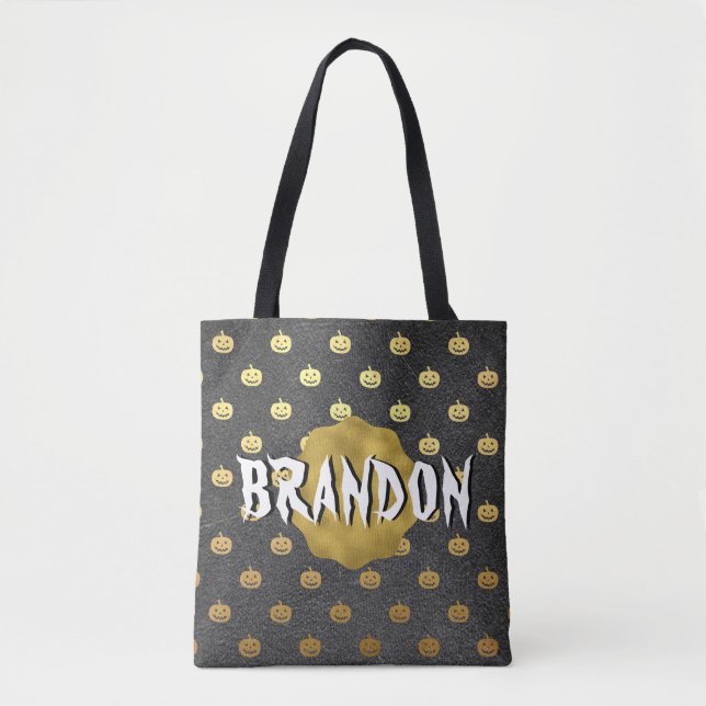 Halloween Gold Foil Pumpkin Name Candy Bag (Vorderseite)