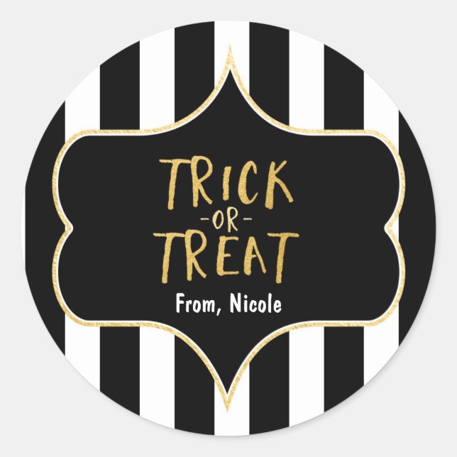 Halloween Gold TRICK ODER TREAT Strickkleber Runder Aufkleber (Vorderseite)