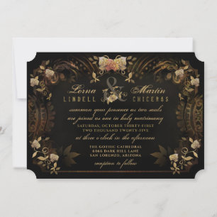 Halloween Golden Elegance Skeletons Wedding Invita Einladung