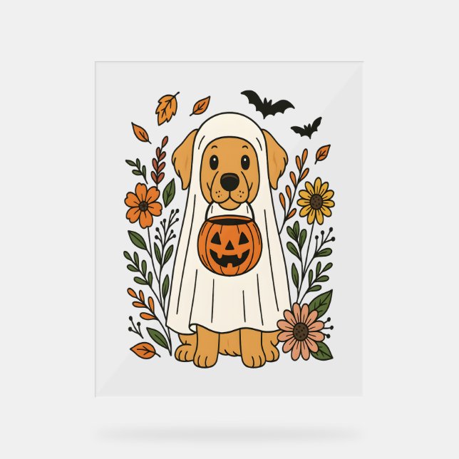 Halloween Golden Retriever Blume Acrylschild (Vorderseite)