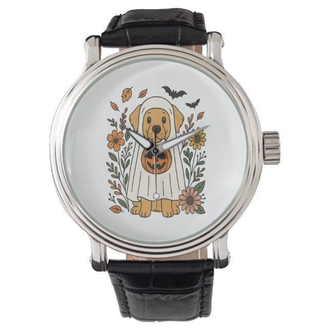 Halloween Golden Retriever Blume Armbanduhr (Vorderseite)