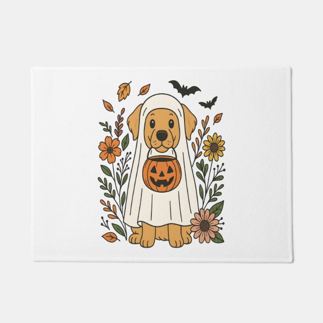 Halloween Golden Retriever Blume Fußmatte (Vorderseite)