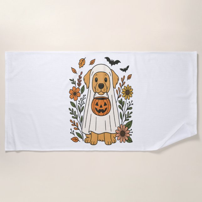 Halloween Golden Retriever Blume Strandtuch (Vorderseite)