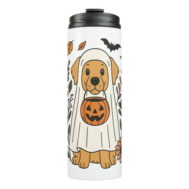 Halloween Golden Retriever Blume Thermosbecher (Vorderseite)