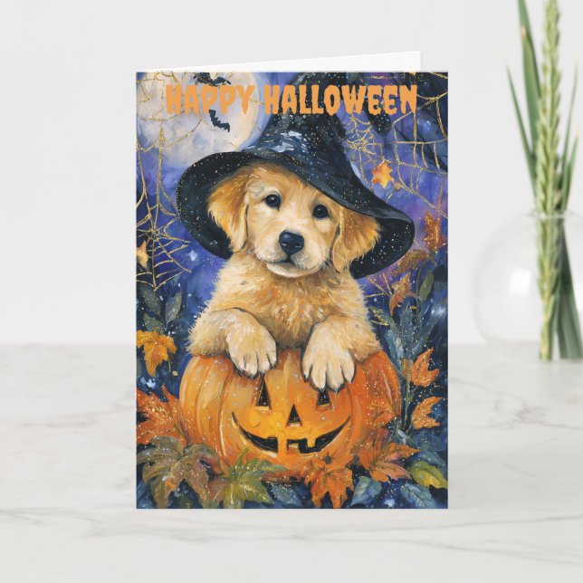 Halloween Golden Retriever Dog Feiertagskarte (Vorderseite)