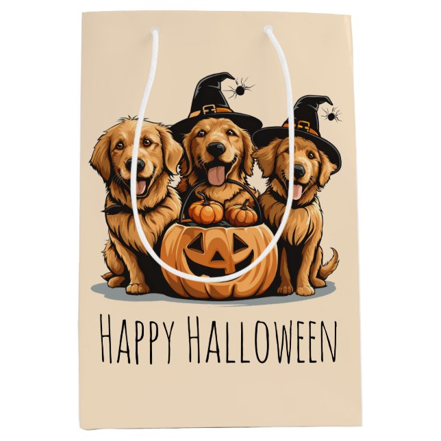 Halloween Golden Retriever Dogs Jack O Lantern Mittlere Geschenktüte (Vorderseite)