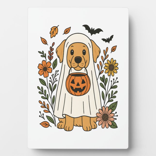 Halloween Golden Retriever Flowers Fotoplatte (Vorderseite)