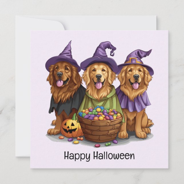 Halloween Golden Retriever Hexenhunde Einladung (Vorderseite)