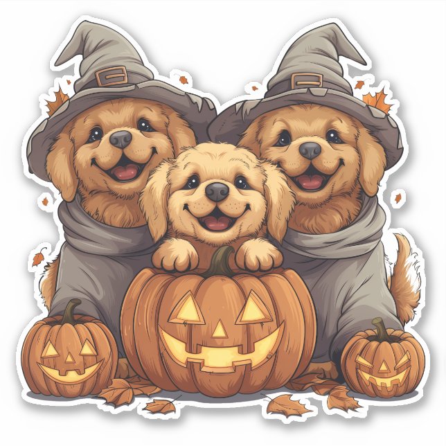 Halloween Golden Retriever Hunde Kürbislaterne Aufkleber (Vorderseite)