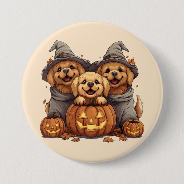 Halloween Golden Retriever Hunde Kürbislaterne Button (Vorderseite)