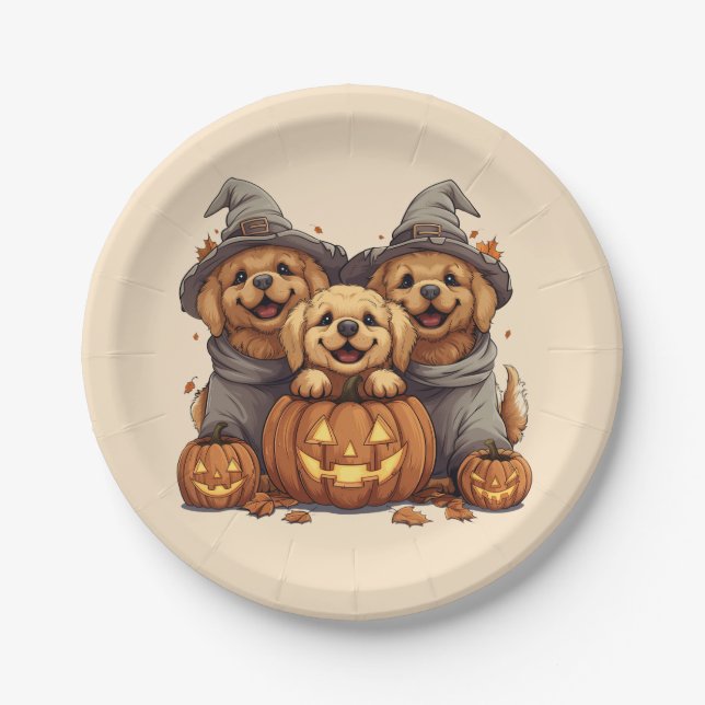 Halloween Golden Retriever Hunde Kürbislaterne Pappteller (Vorderseite)
