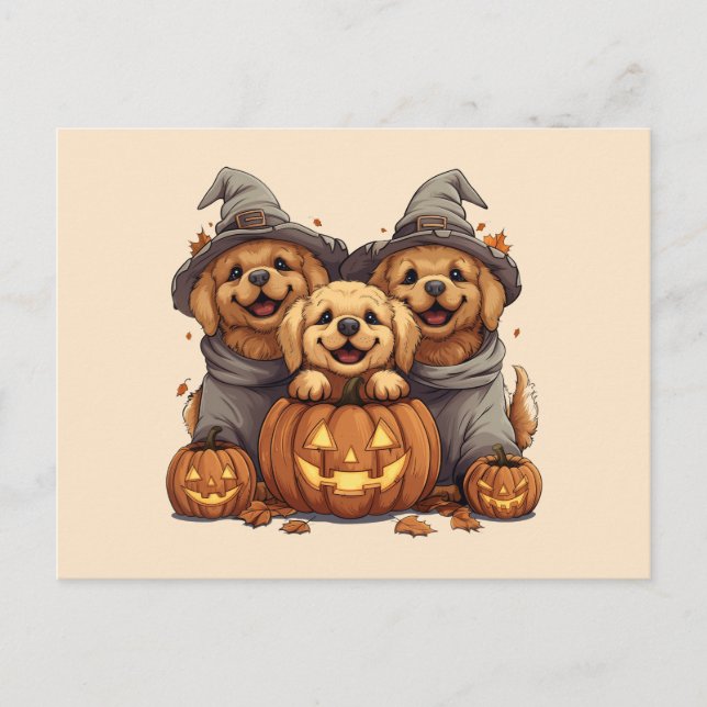 Halloween Golden Retriever Hunde Kürbislaterne Postkarte (Vorderseite)