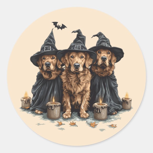 Halloween Golden Retriever Hunde Kürbislaterne Runder Aufkleber (Vorderseite)