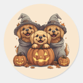 Halloween Golden Retriever Hunde Kürbislaterne Runder Aufkleber