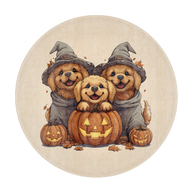 Halloween Golden Retriever Hunde Kürbislaterne Schneidebrett (Vorderseite)