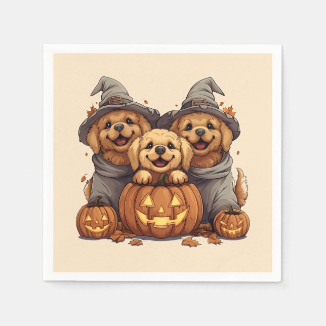 Halloween Golden Retriever Hunde Kürbislaterne Serviette (Vorderseite)