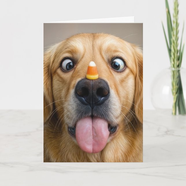 Halloween Golden Retriever mit Candy Corn Karte (Vorderseite)