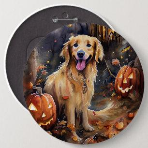 Halloween Golden Retriever mit Kürbissen Gruselig Button