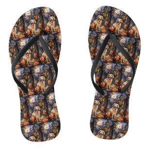 Halloween Golden Retriever mit Kürbissen Gruselig Flip Flops