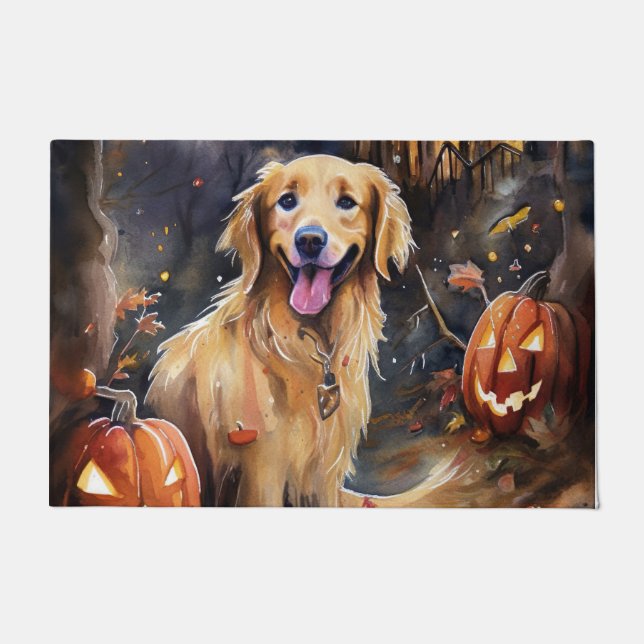 Halloween Golden Retriever mit Pumpkins Beängstige Fußmatte (Vorderseite)