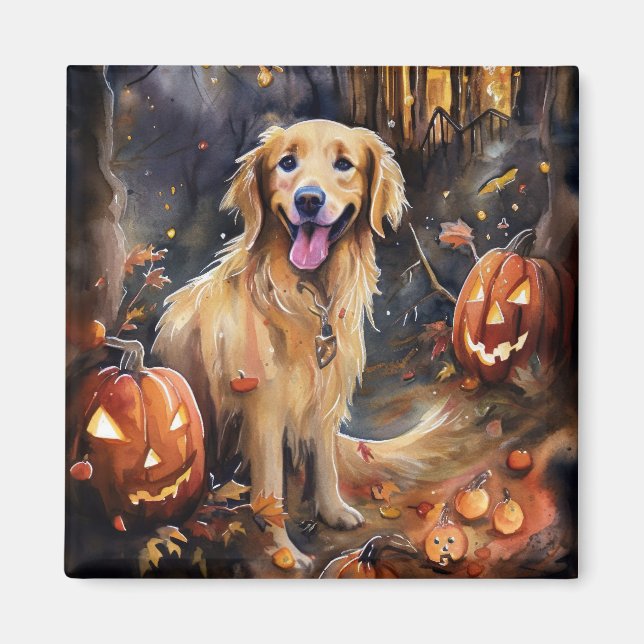 Halloween Golden Retriever mit Pumpkins Beängstige Magnet (Vorne)