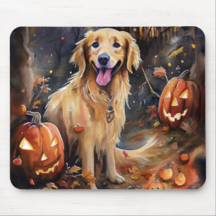 Halloween Golden Retriever mit Pumpkins Beängstige Mousepad