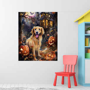 Halloween Golden Retriever mit Pumpkins Beängstige Poster