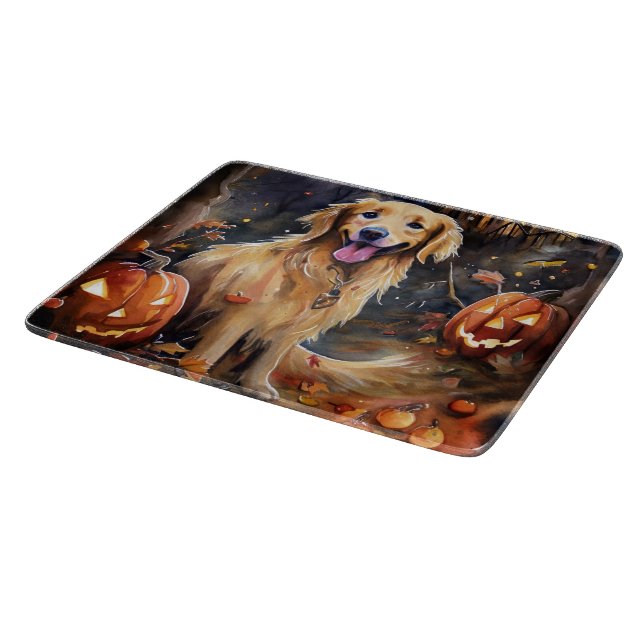 Halloween Golden Retriever mit Pumpkins Beängstige Schneidebrett (Ecke)