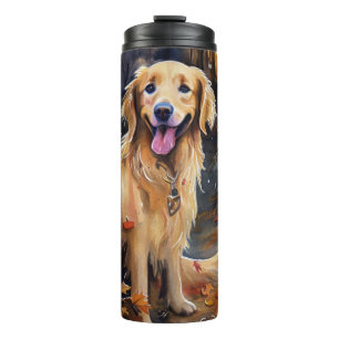 Halloween Golden Retriever mit Pumpkins Beängstige Thermosbecher