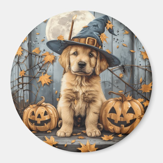 Halloween Golden Retriever Puppy Jack O Lanterns Magnet (Vorne)