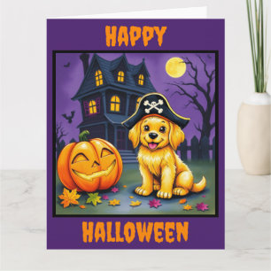 Halloween Golden Retriever Welpe im Spuk Haus Karte