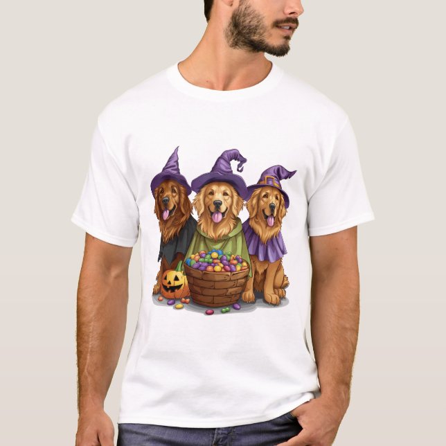 Halloween Golden Retriever Witch Dogs T-Shirt (Vorderseite)
