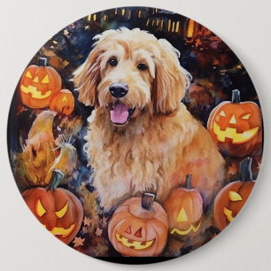 Halloween Goldendoodle mit Pumpkins Beängstigend Button